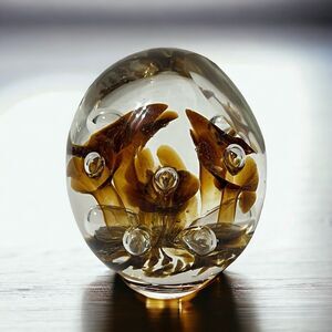 Joe Rice Trumpet Flower 1 Side Flat Window Paperweight Art Glass Vintage